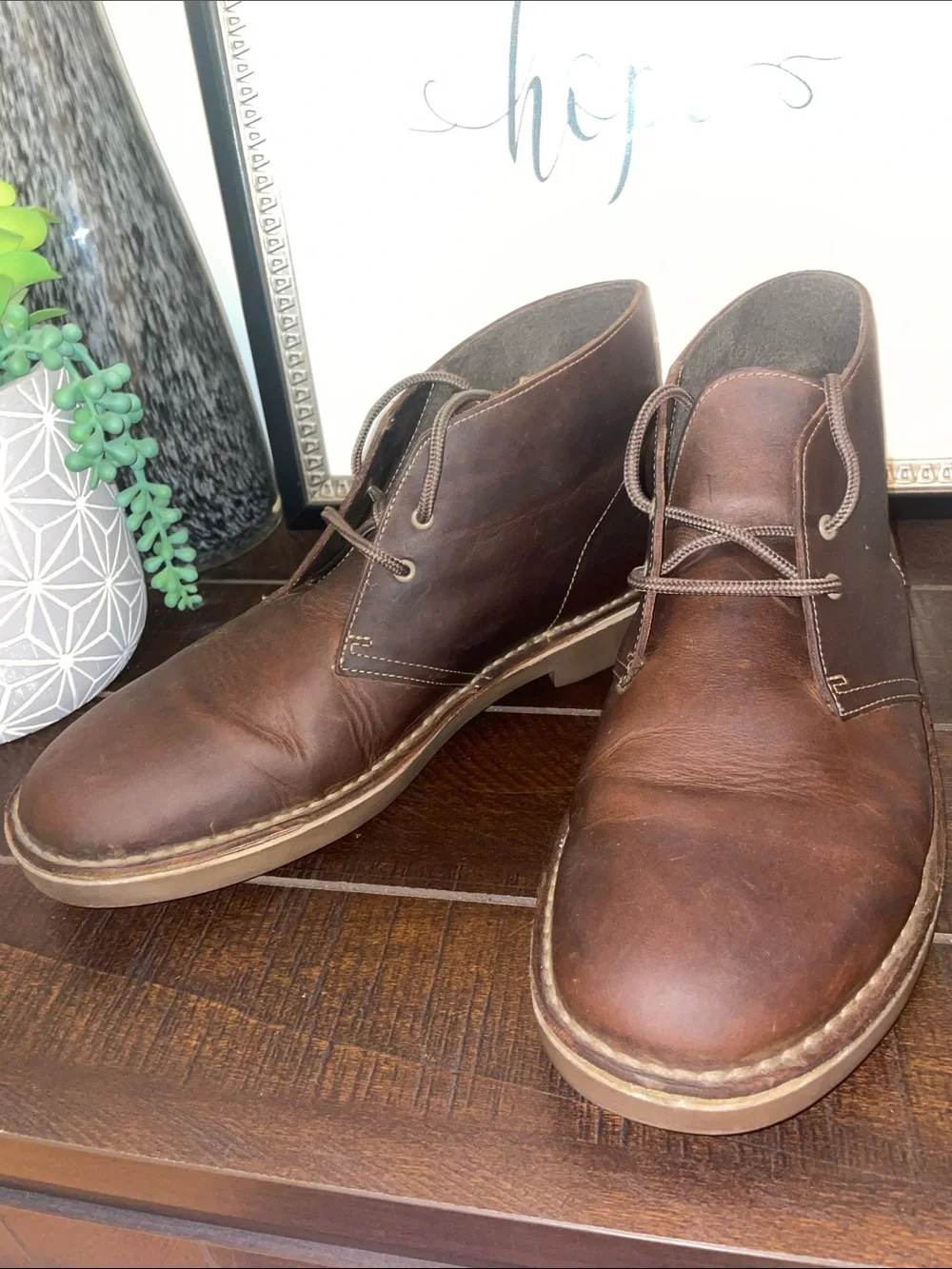 Clarks Bushacre II Mens Brown Leather Chukka Boots Lace-Up Size 9.5 W Extra Wide